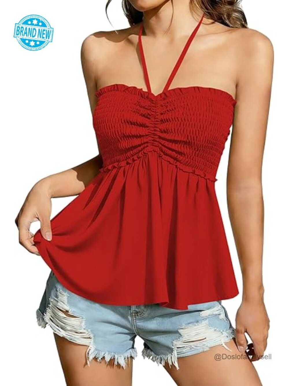 Halter Peplum Tank Top – Smocked Stretchy Fit, Sleeveless
